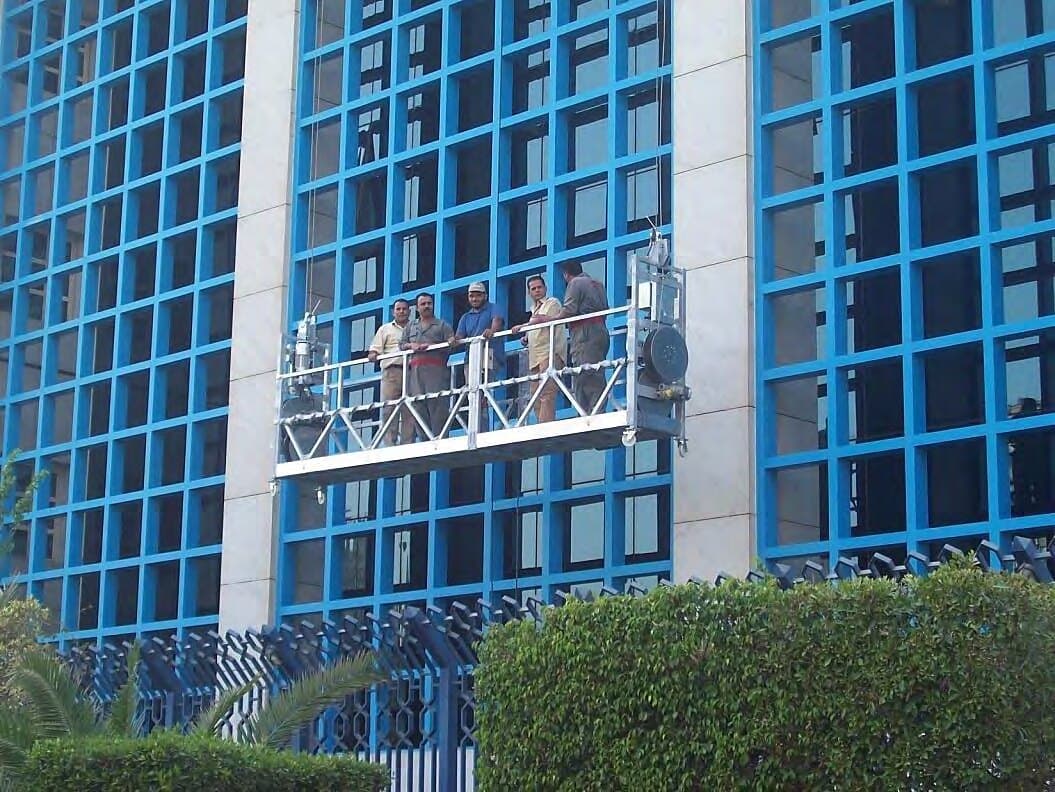 Suspended cradle working on the façade, World Health Organization
