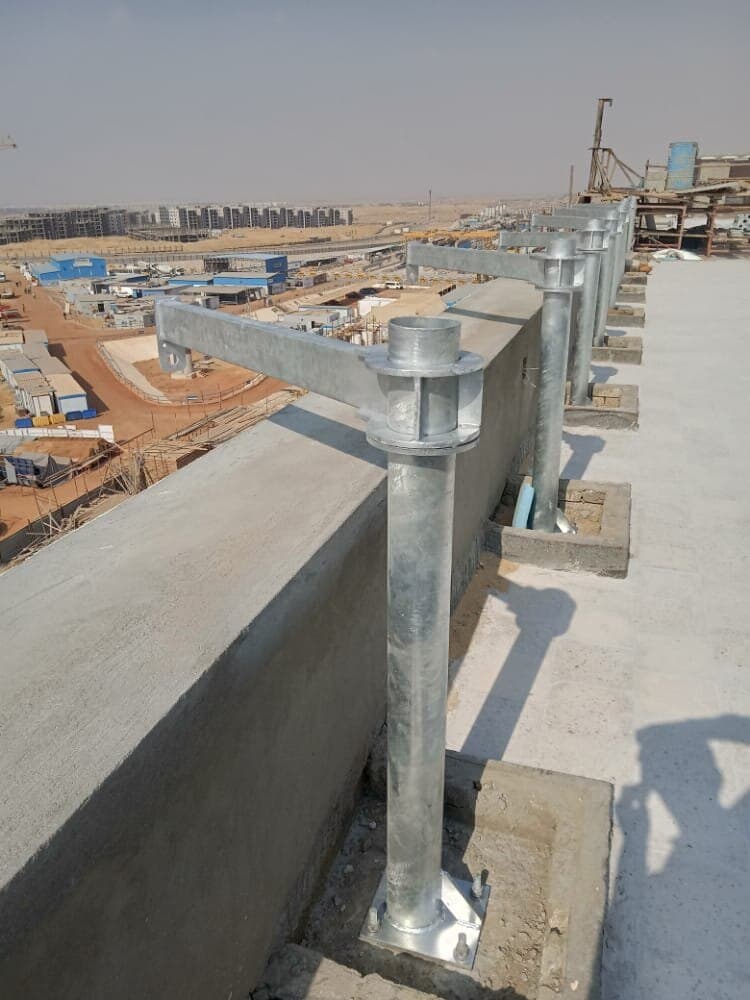 Davit brackets laid out along a parapet